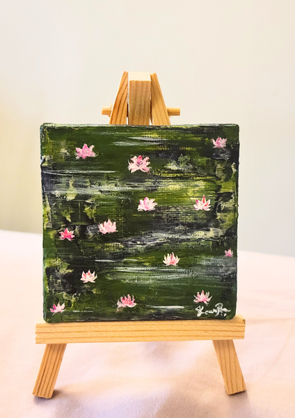 Jardin d’eau aux roses trémières - Œuvre d’art originale — Miniature
