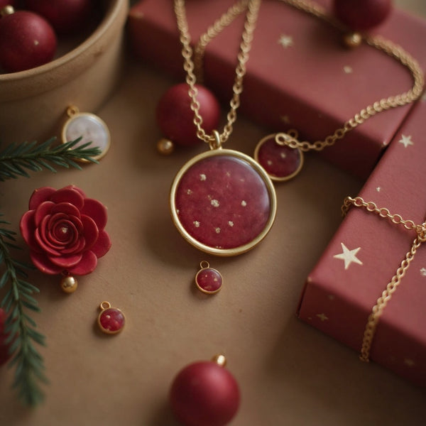 Le Bijou Enchanté de Noël - Pendentif Poétique aux Pétales de Rose et Feuilles d'Or 24K – Cadeau Magique et Raffiné